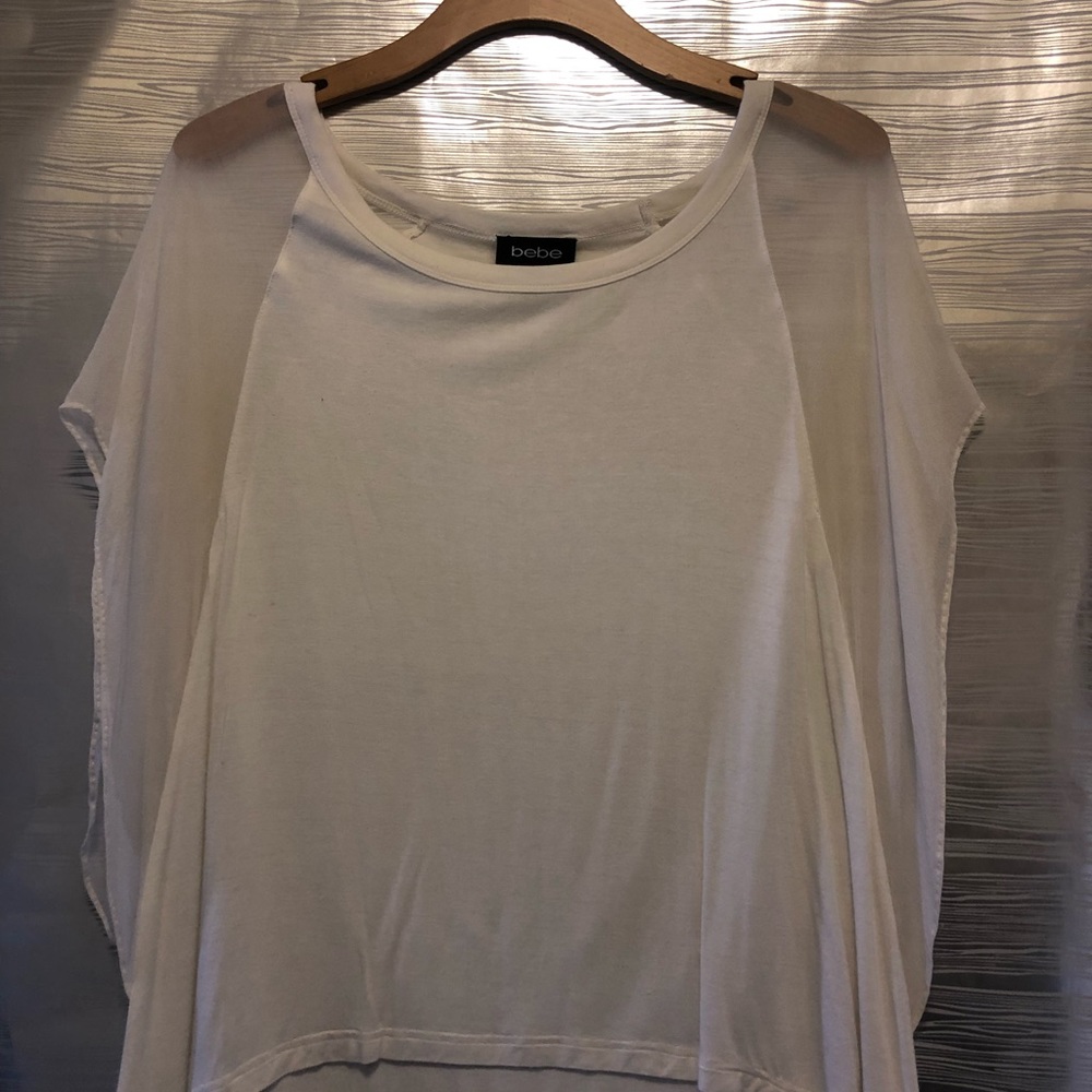 Bebe - White Sheer Sleeved Dressy Tee